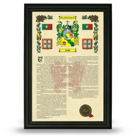 Andre Armorial History Framed - Black
