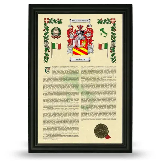 Andretta Armorial History Framed - Black