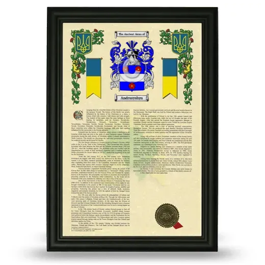 Andrusyshyn Armorial History Framed - Black
