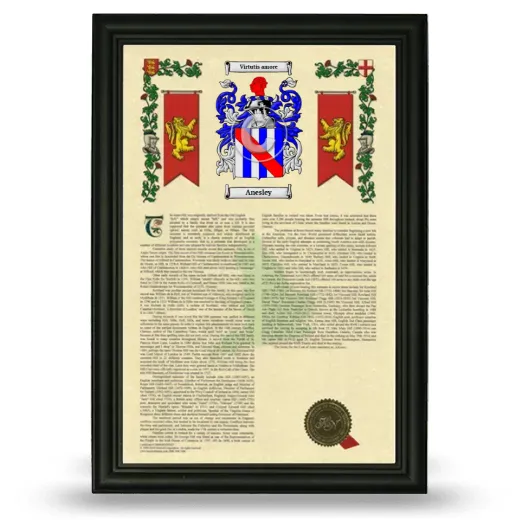 Anesley Armorial History Framed - Black