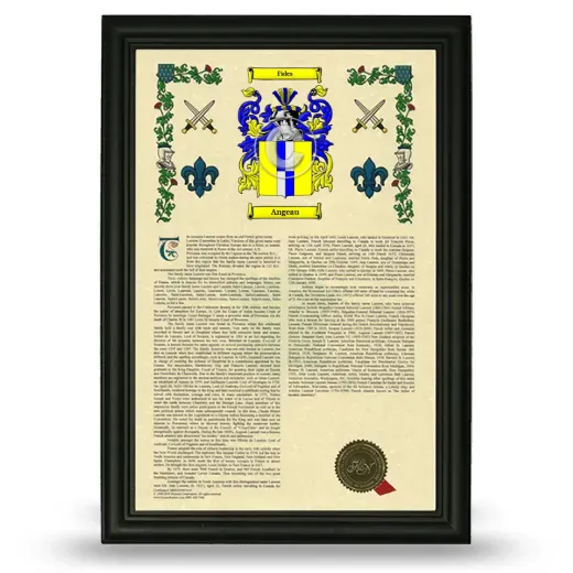Angeau Armorial History Framed - Black