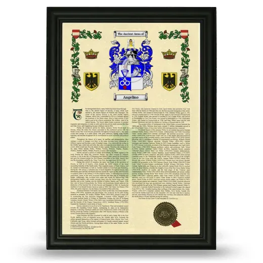 Angelino Armorial History Framed - Black