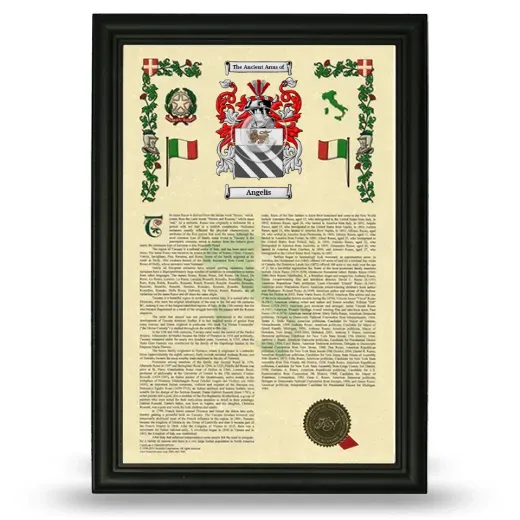 Angelis Armorial History Framed - Black