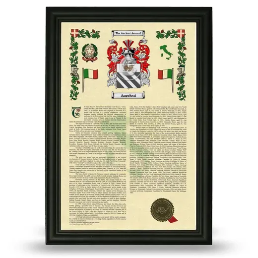 Angeloni Armorial History Framed - Black