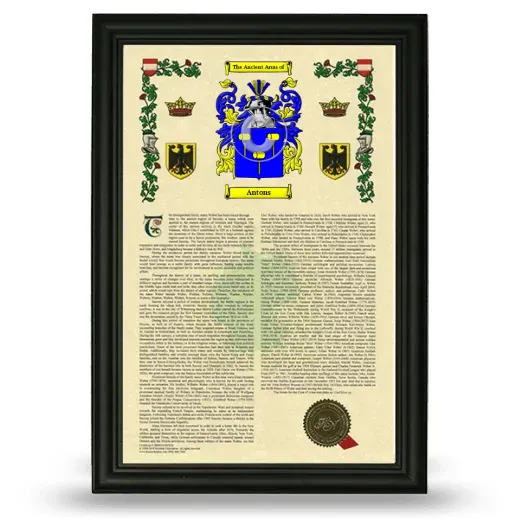 Antons Armorial History Framed - Black