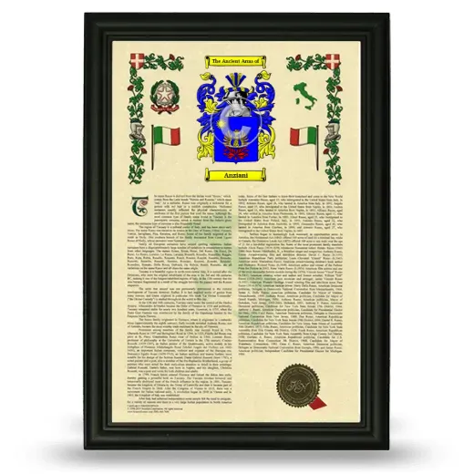 Anziani Armorial History Framed - Black
