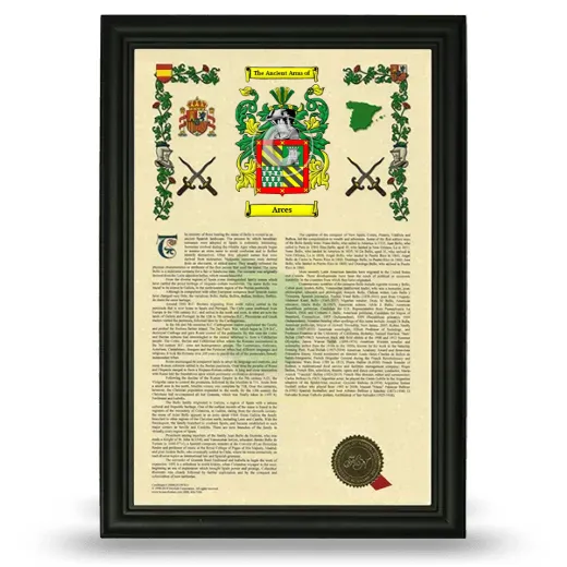 Arces Armorial History Framed - Black