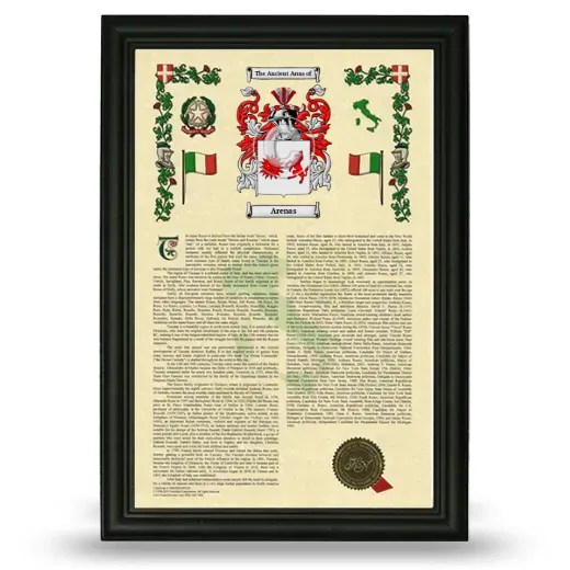 Arenas Armorial History Framed - Black