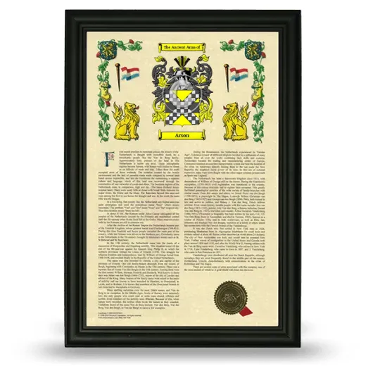 Arson Armorial History Framed - Black
