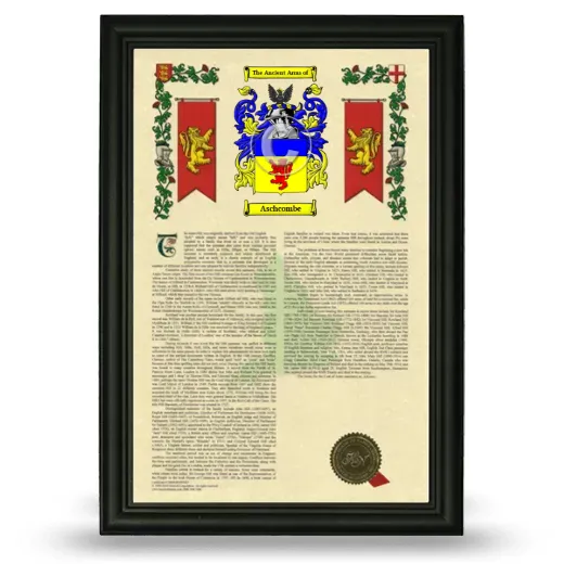Aschcombe Armorial History Framed - Black