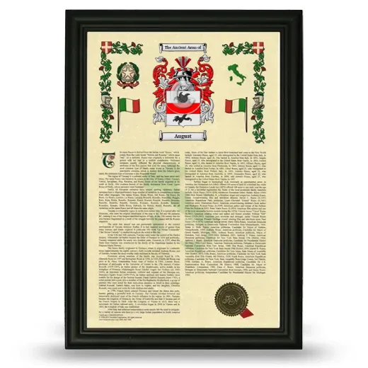 August Armorial History Framed - Black