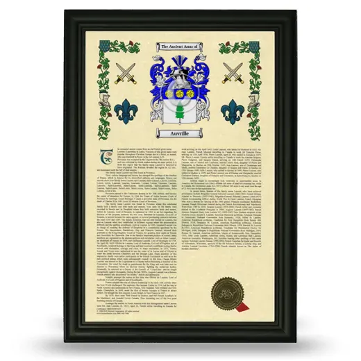 Auvrille Armorial History Framed - Black