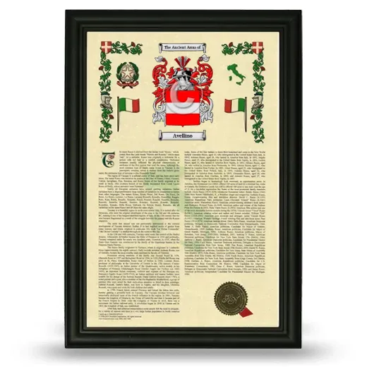 Avellino Armorial History Framed - Black