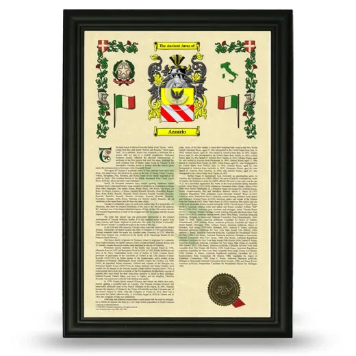 Azzario Armorial History Framed - Black