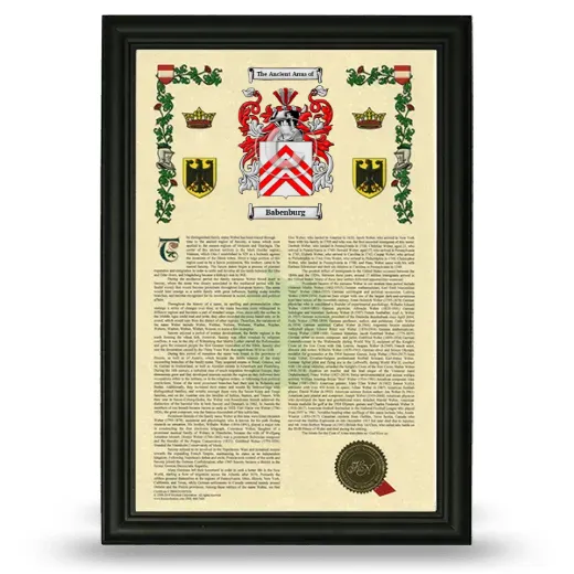 Babenburg Armorial History Framed - Black