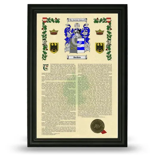 Backen Armorial History Framed - Black
