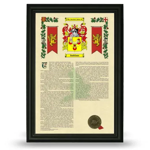 Badeham Armorial History Framed - Black