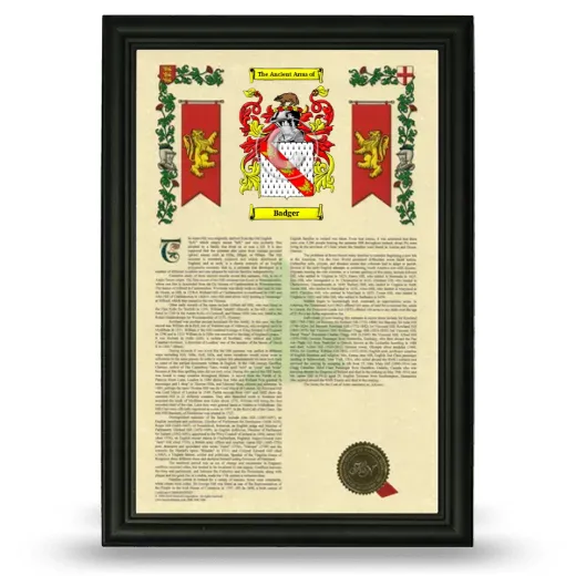 Badger Armorial History Framed - Black