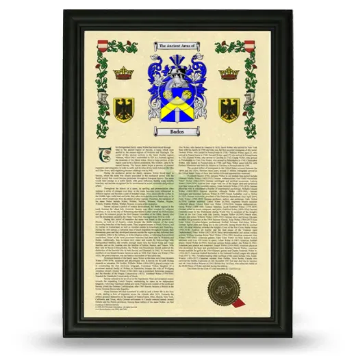 Bados Armorial History Framed - Black