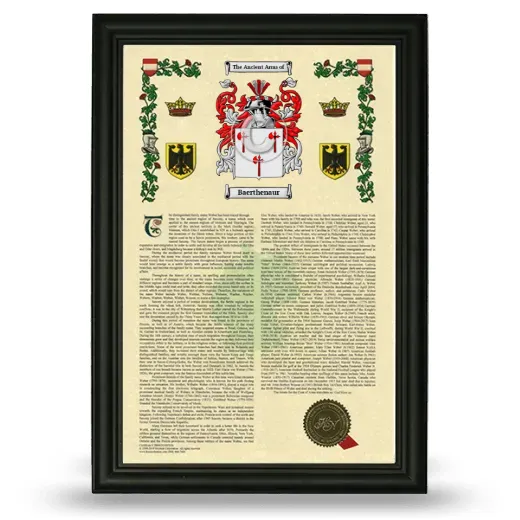 Baerthenaur Armorial History Framed - Black