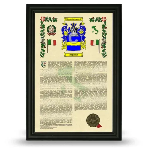 Bagliano Armorial History Framed - Black