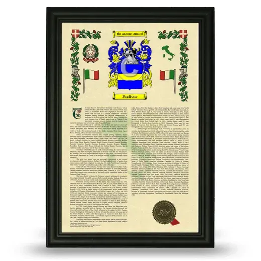 Baglione Armorial History Framed - Black