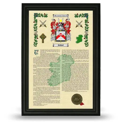 Bahind Armorial History Framed - Black