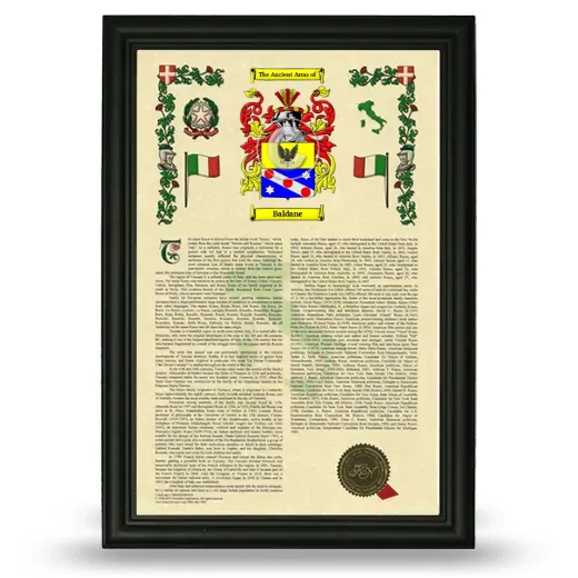 Baldane Armorial History Framed - Black