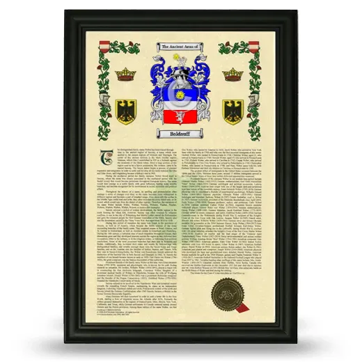 Baldauff Armorial History Framed - Black