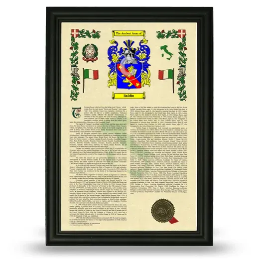 Baldin Armorial History Framed - Black