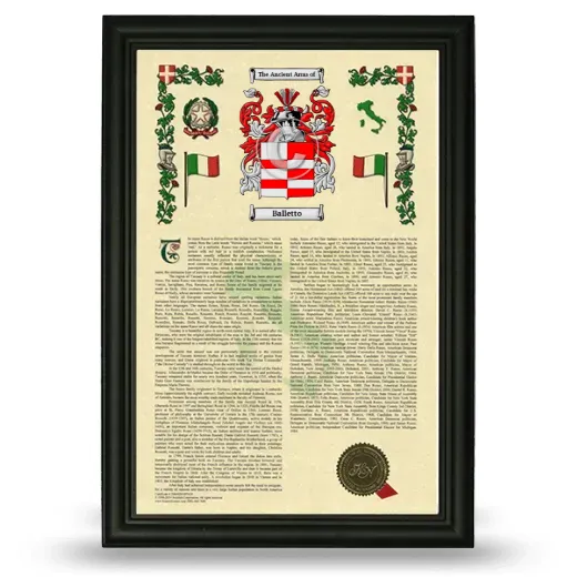 Balletto Armorial History Framed - Black
