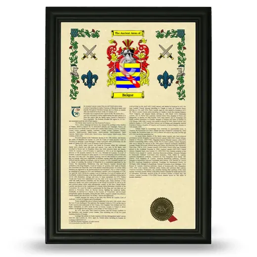 Balque Armorial History Framed - Black