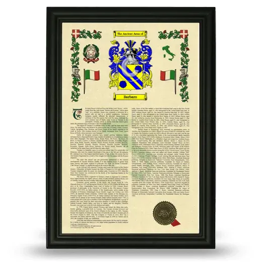 Barbaro Armorial History Framed - Black
