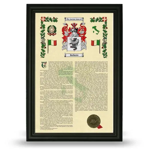 Barbasio Armorial History Framed - Black