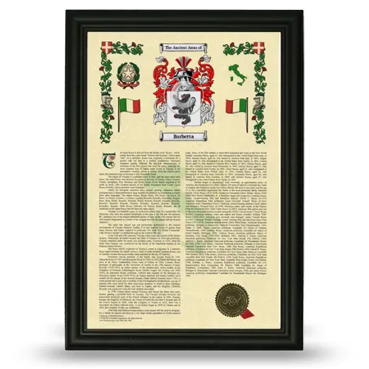 Barbetta Armorial History Framed - Black