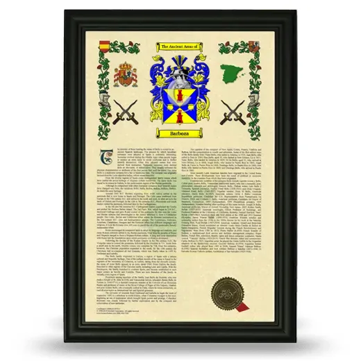 Barboza Armorial History Framed - Black