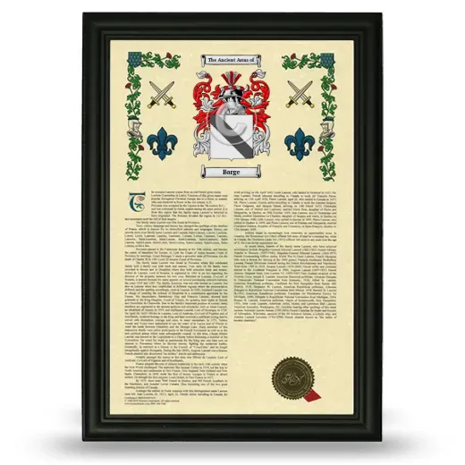 Barge Armorial History Framed - Black