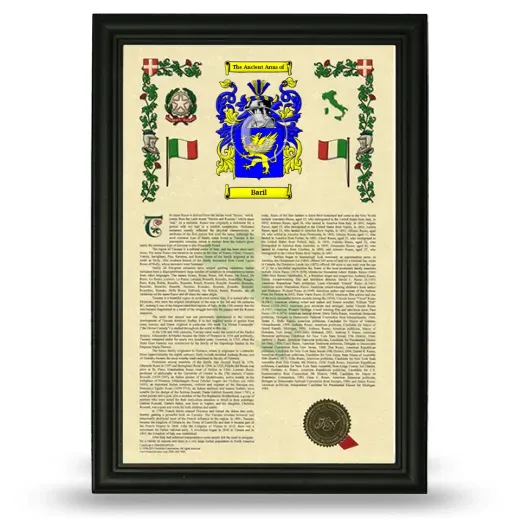 Baril Armorial History Framed - Black