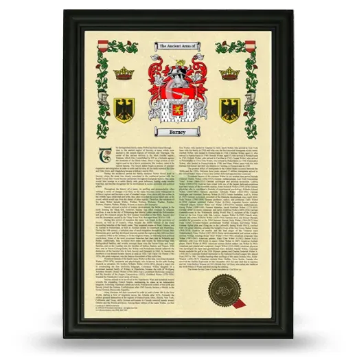Barney Armorial History Framed - Black