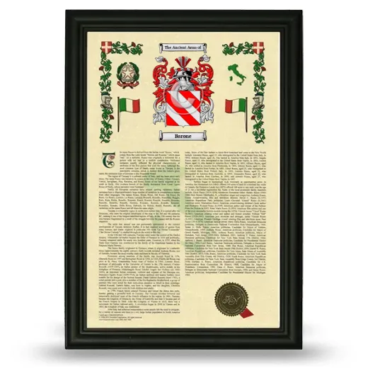Barone Armorial History Framed - Black