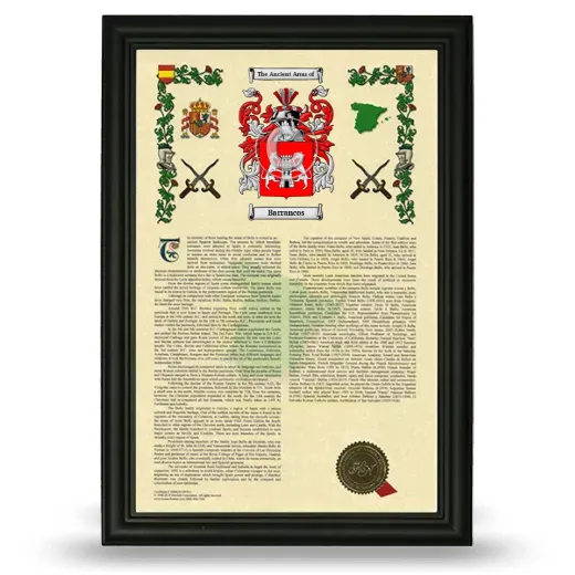 Barrancos Armorial History Framed - Black