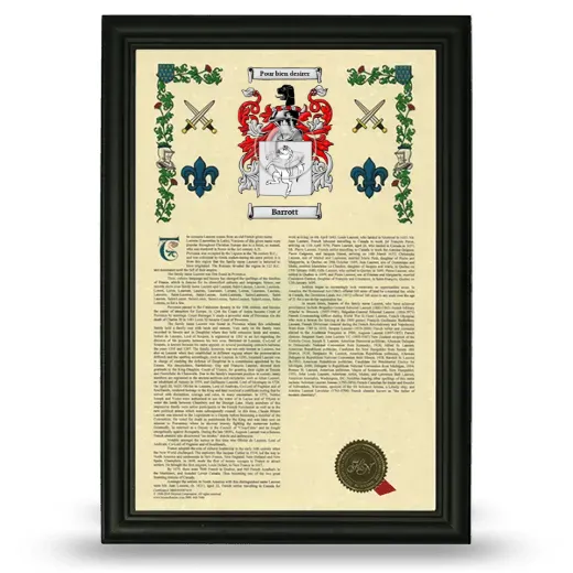 Barrott Armorial History Framed - Black
