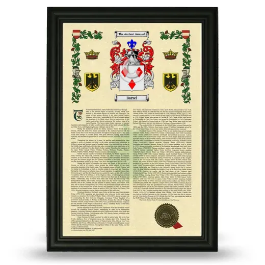 Barsel Armorial History Framed - Black