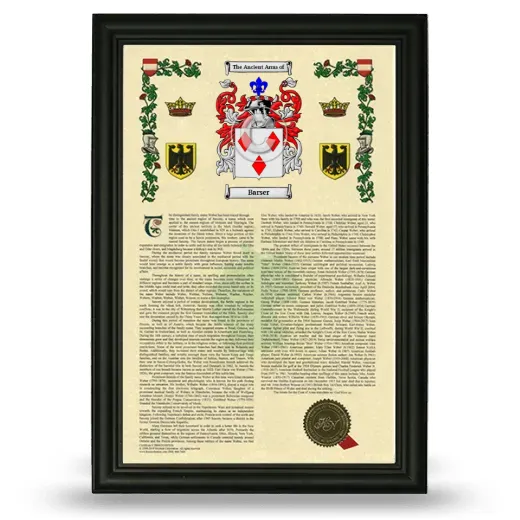 Barser Armorial History Framed - Black