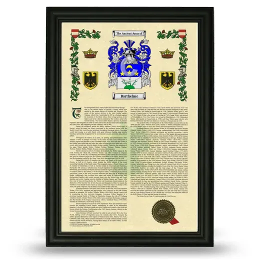 Barthelme Armorial History Framed - Black