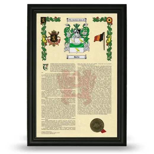 Bartz Armorial History Framed - Black