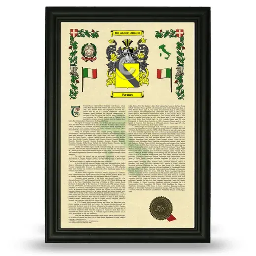Bassas Armorial History Framed - Black