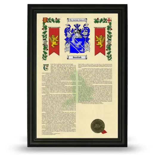 Bassfork Armorial History Framed - Black