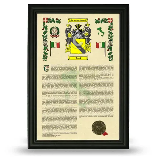 Bassi Armorial History Framed - Black