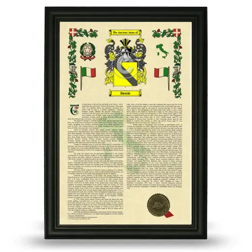 Bassis Armorial History Framed - Black